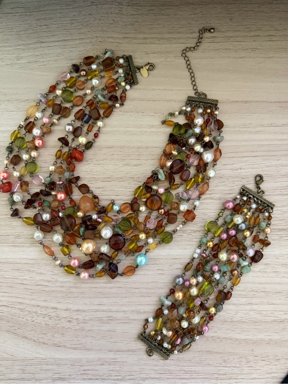 Lia Sophia Multicolor Beaded Necklace and Bracelet Set